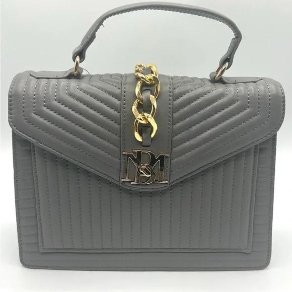 New Badgley Mischka Grey Quilted Satchel with Gold Studs @ detachable straps - Picture 1 of 2